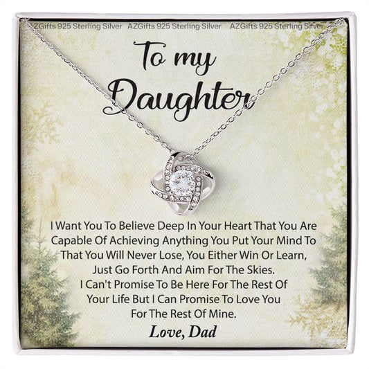 to My Beautiful Daughter - Love Knot Necklace Set Gift for Daughter, Clavicle Chain with Message Card and Gift Box, Eternal Diamond Jewelry Pendant, Gift for Daughter