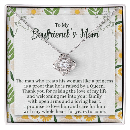 To My Boyfriend's Mom Necklace Gift For Boyfriend's Mom Thank You For Welcoming Love Knot Pendant Jewelry Mothers Day Present Gift For Boyfriend's Mom Necklace For Boyfriend's Mom Gift Necklace