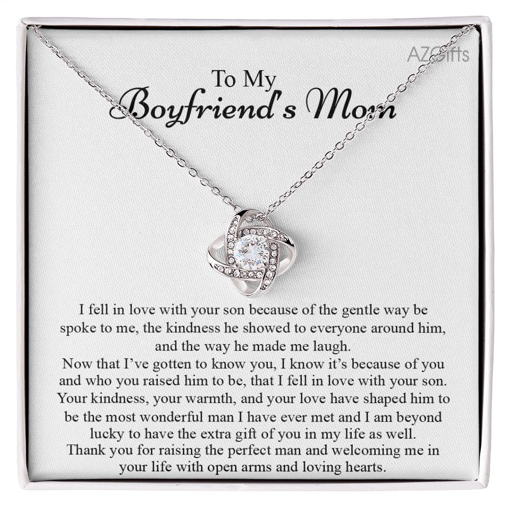 To My Boyfriend's Mom Necklace Mother In Law Jewelry Gift For Christmas Birthday Mother's Day Gift Jewelry Box And Message Card To Boyfriends Mother Gift Love Knot Necklace From Girlfriend