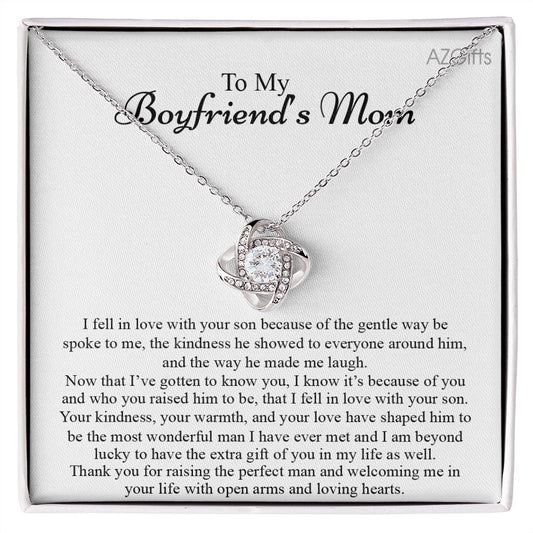 To My Boyfriend's Mom Necklace Mother In Law Jewelry Gift For Christmas Birthday Mother's Day Gift Jewelry Box And Message Card To Boyfriends Mother Gift Love Knot Necklace From Girlfriend