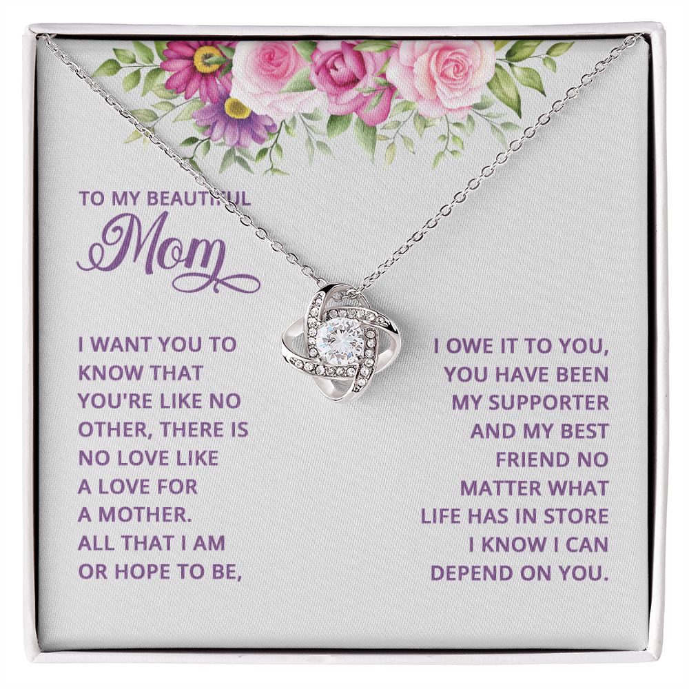 Happy Mother's Day Necklace, Beautiful Mom Necklace, Mom Love Knot Necklace, To My Beautiful Mom Necklace From Daughter Gift For Mom On Birthday Gift To Mom, Mother's Day Necklace Gift For Mom Love Knot Necklace 6323