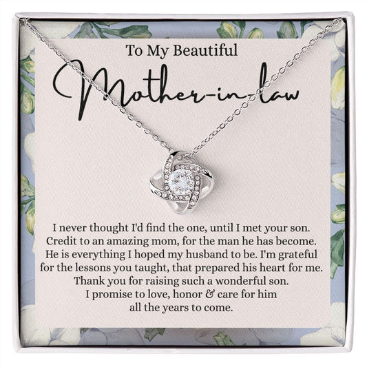 Mother In Law Gift Necklace, To My Beautiful Mother In Law Love Knot Necklace Gift From Daughter In Law, Mother And Daughter Gift Necklace Pendant, The Love Knot Necklace Gift For Mom Pendant Love Knot Necklace 6323