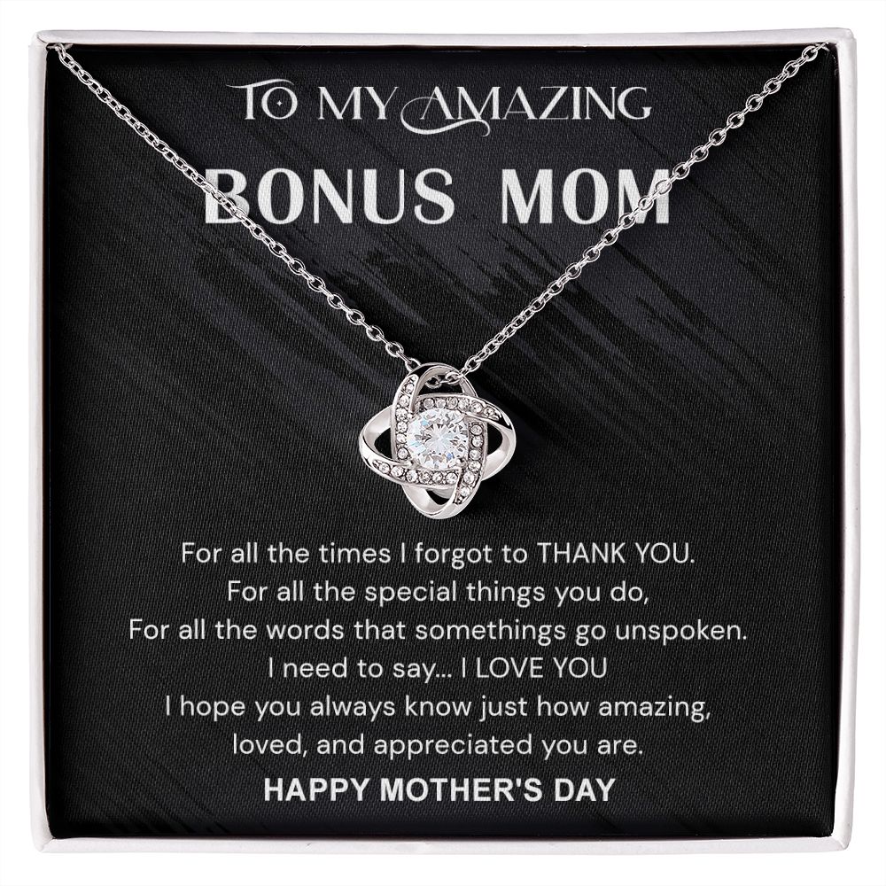 Mother's Day Necklace Gift For Bonus Mom, Bonus Mom Gift Necklace, Jewelry Gift For Women, Bonus Mother, To My Amazing Bonus Mom Love Knot Necklace From Daughter Happy Mother's Day Pendant For Mom