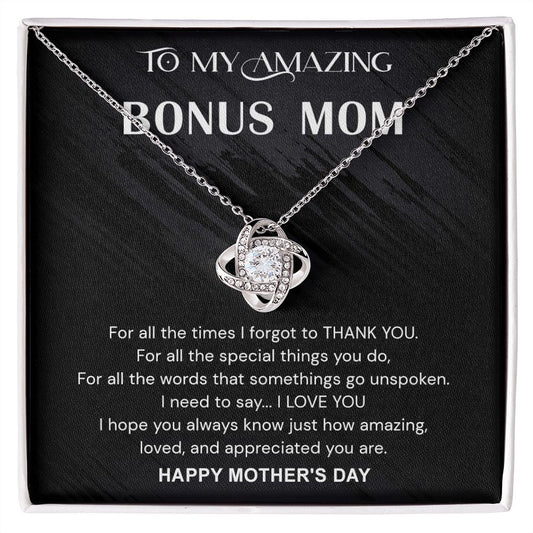 Mother's Day Necklace Gift For Bonus Mom, Bonus Mom Gift Necklace, Jewelry Gift For Women, Bonus Mother, To My Amazing Bonus Mom Love Knot Necklace From Daughter Happy Mother's Day Pendant For Mom Love Knot Necklace 6323