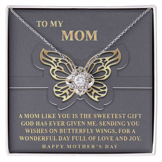 Butterfly Mom Gift Necklace, To My Mom Love Knot Necklace From Dayghter, Happy Mother's Day Necklace Gift For Mom, Mother And Daughter Gift Necklace To Mom On Mother's Day, Jewelry Gift For Women Love Knot Necklace 6323