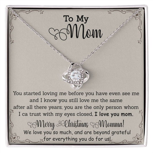 To My Mom Necklace from Daughter Love Knot Necklace Mother Daughter Necklace Gifts For Mom Birthday Christmas Mothers Day Present To My Mom Jewelry Pendant Message Card Gift Box