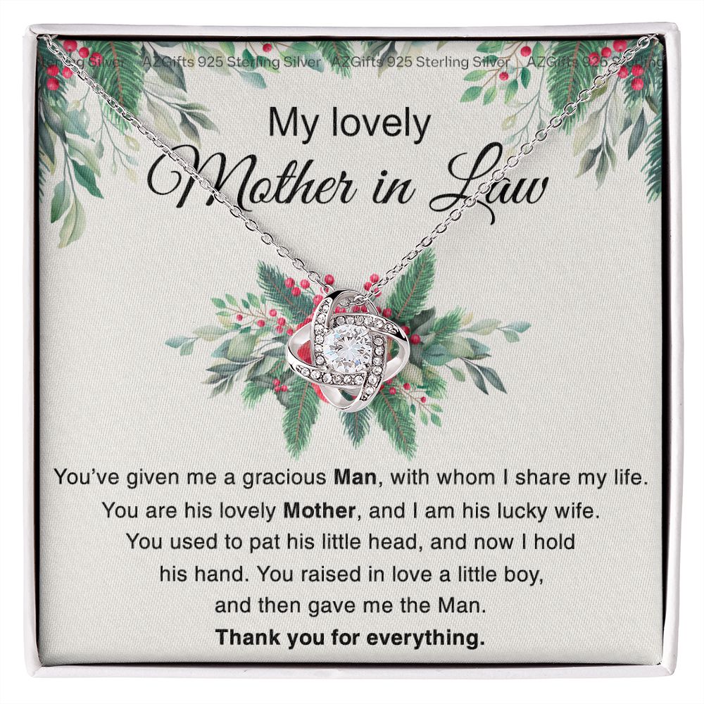 Mother in Law necklace wedding gift from Bride, mother in law thank you gift from bride, Necklace for Women Love Knot Necklace Set Gift for Mother in law