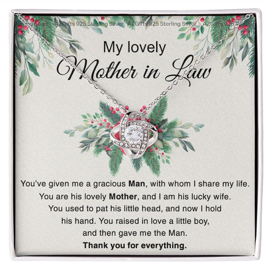 Mother in Law necklace wedding gift from Bride, mother in law thank you gift from bride, Necklace for Women Love Knot Necklace Set Gift for Mother in law