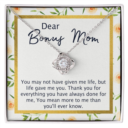 Dear Bonus Mom Necklace, To My Bonus Mom Love Knot Necklace From Daughter, Son, Bonus Mom Gift Necklace, Daughter And Mother Love Knot Pendant Gift For Mom, Bonus Mom Gift Jewelry Gift For Women Love Knot Necklace 6323