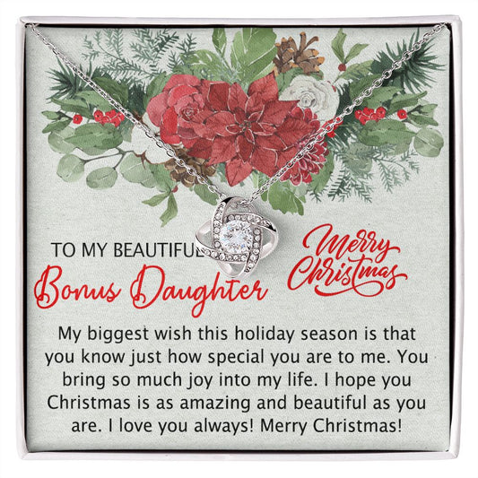 To My Bonus Daughter Necklace from Bonus Mom Christmas Necklace from Step Mom to Step Daughter Personalized Christmas Day Gift for Stepdaughter Daughter In Law Love Knot Necklace Set gift for Bonus daughter