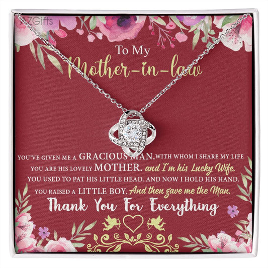 Gift For Mother In Law Necklace, To My Mother In Law Gift Necklace, Mom Love Knot Necklace, Gift To Mother In Law Necklace For Beautiful Mom Jewelry, Mother In Law Beautiful Mom Jewelry For Women Love Knot Necklace 6323