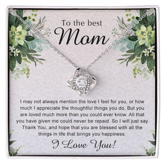 To My Best Mom Necklace, Necklace for Mother, Daughter Gift For Mom, Present For Mom, Mother Gifts from Son or Daughter, Jewelry Gift for Mothers Day, Birthday Gift for Mother, Love Knot Necklace for Mom