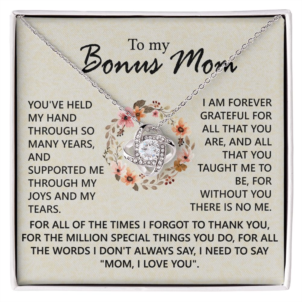 To My Bonus Mom Necklace, To My Bonus Mom Love Knot Necklace From Daughter, Son, Bonus Mom Gift Necklace, Daughter And Mother Love Knot Pendant Gift For Mom, Mom, I Love You Jewelry Gift For Women Love Knot Necklace 6323