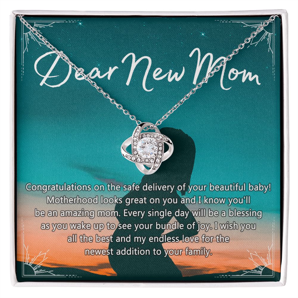 Dear New Mom Necklace, Dear New Mom Love Knot Necklace Gift From Daughter Congratulations Necklace Gift For Mom Your Beautiful Baby Necklace Gift For Mom Jewelry Gift For Mom, New Mom Gift Necklace Love Knot Necklace 6323