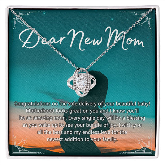 Dear New Mom Necklace, Dear New Mom Love Knot Necklace Gift From Daughter Congratulations Necklace Gift For Mom Your Beautiful Baby Necklace Gift For Mom Jewelry Gift For Mom, New Mom Gift Necklace Love Knot Necklace 6323