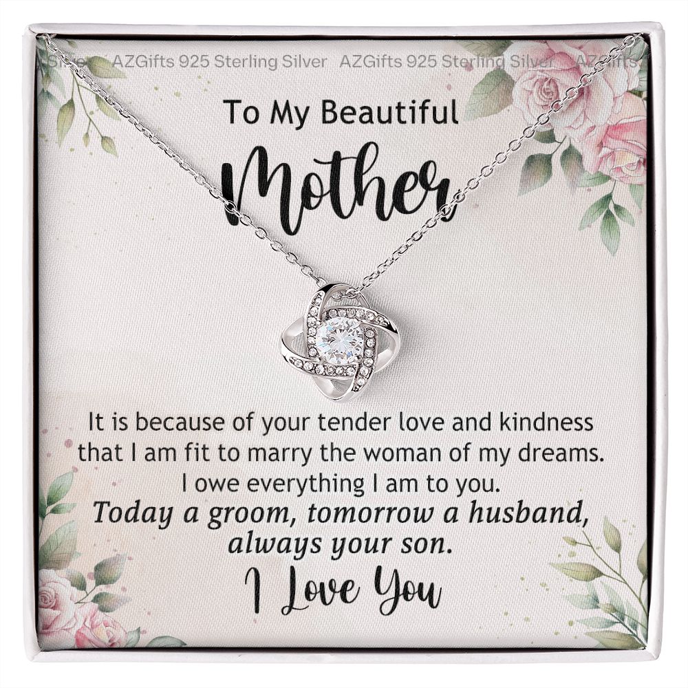 To My Beautiful Mother Necklace from Son Love Knot Necklace for Mom Mother Son Necklace Gifts For Mom Birthday Christmas Mothers Day Present To My Mom Jewelry Pendant Message Card Gift Box