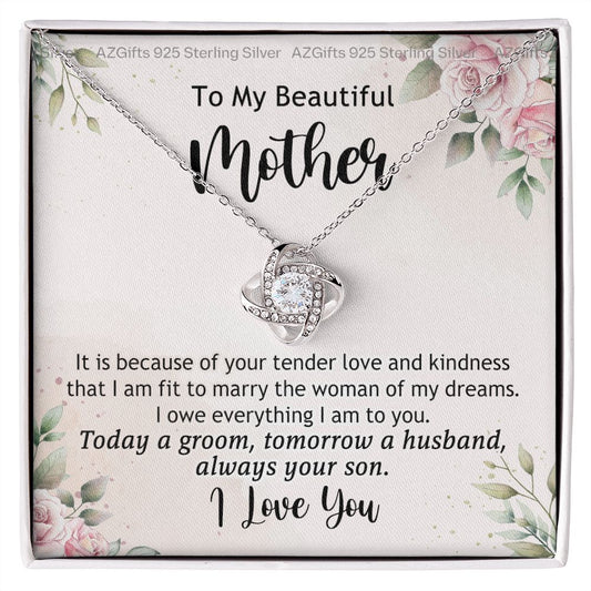 To My Beautiful Mother Necklace from Son Love Knot Necklace for Mom Mother Son Necklace Gifts For Mom Birthday Christmas Mothers Day Present To My Mom Jewelry Pendant Message Card Gift Box