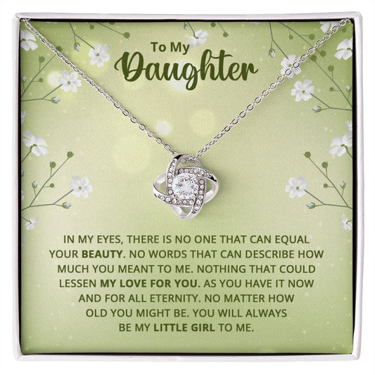 to My Beautiful Daughter - Love Knot Necklace, Clavicle Chain with Message Card and Gift Box, Love Knot Jewelry Set Pendant, Gift for Daughter