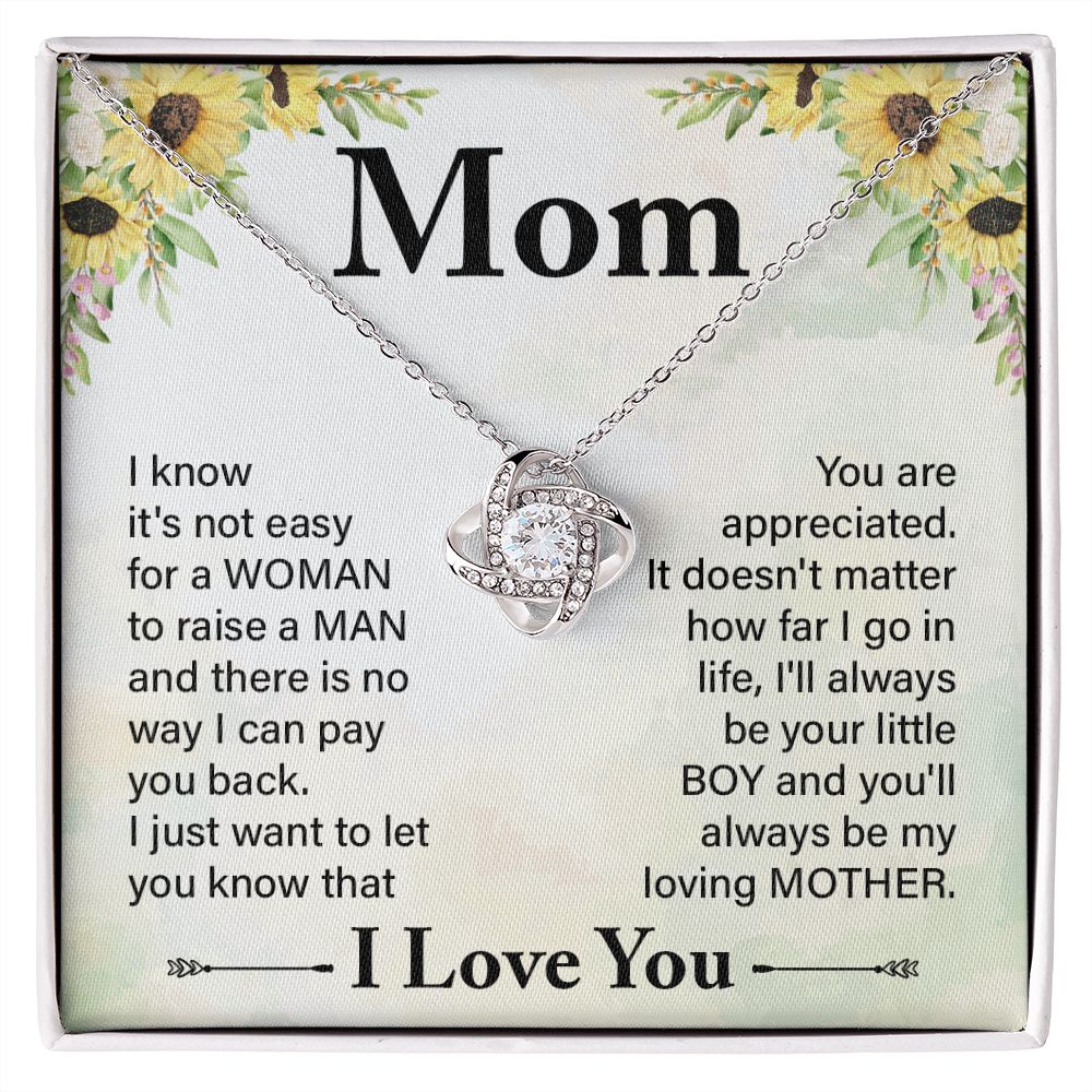 To My Daughter from Mom Love Knot Necklace Mother Daughter Necklace Gifts For Mom Birthday Christmas Mothers Day Present To My Mom Jewelry Pendant Message Card Gift Box