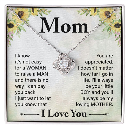 To My Daughter from Mom Love Knot Necklace Mother Daughter Necklace Gifts For Mom Birthday Christmas Mothers Day Present To My Mom Jewelry Pendant Message Card Gift Box
