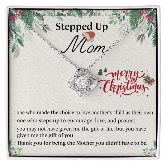 Inspirational StepMom Gifts Stepped Up Mom Necklace Birthday Gift for Bonus Mom Love Knot Necklace Gift for Step Mom