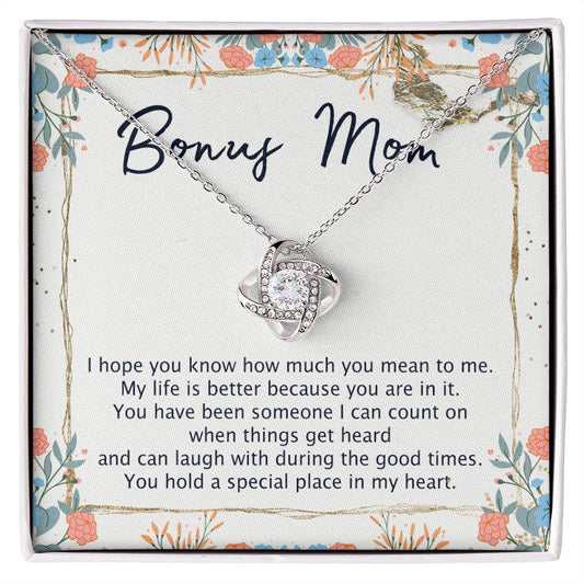 Bonus Mom Necklace, Daughter And Mother Necklace Gift For Mom, To My Bonus Mom Love Knot Necklace Gift From Daughter, Bonus Mom Gift Necklace For Mom, Bonus Mother Bonus Mammy Jewelry Gift For Women Love Knot Necklace 6323