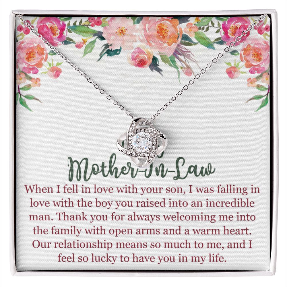 To My Mom In Law Necklace Pendant Gift From Son, Happy Mother's Day Love Knot Pendant For Mom On Birthday, Anniversary Necklace Gift Love With Your Son, Mother In Law Gift Necklace To Son In Law Love Knot Necklace 6323