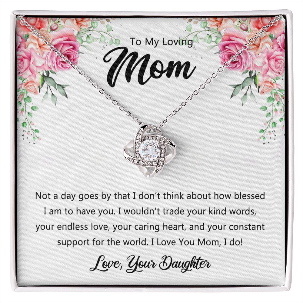 To My Loving Mom Necklace From Daughter, Happy Mother's Day Necklace, To My Mom Love Knot Necklace, Mother And Daughter Necklace Gift For Mom On Mother's Day, Birthday Gift Anniversary Jewelry Gift Love Knot Necklace 6323