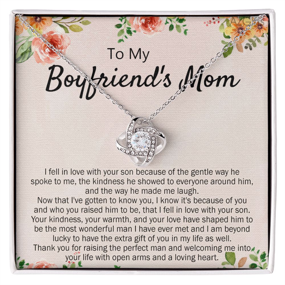 To My Boyfriend's Mom Necklace Gift For Boyfriend Mother Necklace For Christmas Birthday Mother's Day, Love Knot Necklace Gift For Boyfriend's Mom With Message Card To Mother Necklace For Women