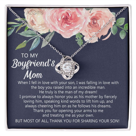 To My Boyfriends Mom Necklace, Gifts for Boyfriend's Mom Necklace, Thank You Your Son Gift Necklace, Gifts My Boyfriends Mom Love Knot Necklace From Man Boyfriends Mom Christmas Necklace Mother's Day