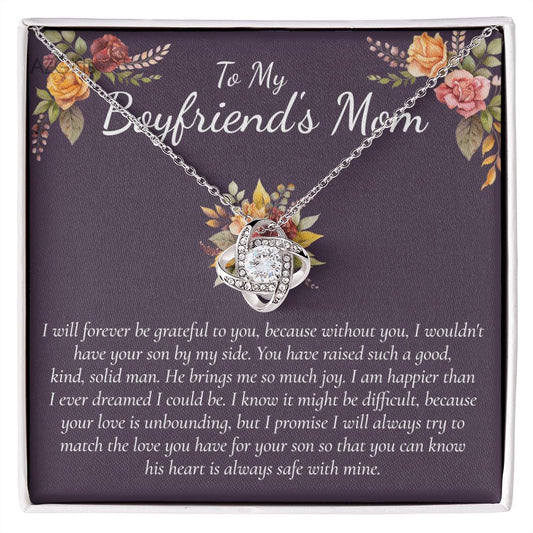 To My Boyfriends Mom Necklace, Gifts for Boyfriend's Mom Necklace, Thank You Gift Necklace For Boyfriend's Mom, Gifts My Boyfriends Mom Love Knot Necklace From Man Boyfriends Mom Christmas Necklace