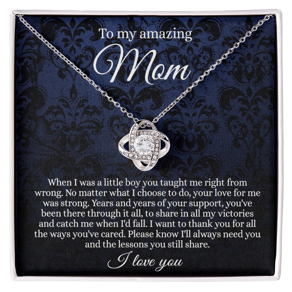 Gift Necklace for Mom, To My Amazing Mom Love Knot Necklace Card And Box, Mother’s Day Necklace Gift For Mom From Daughter, Son, Thank You Mom Gift Necklae Custom Jewelry Necklace For Mom I Love You Love Knot Necklace 6323
