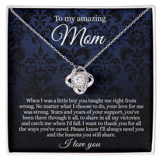 Gift Necklace for Mom, To My Amazing Mom Love Knot Necklace Card And Box, Mother’s Day Necklace Gift For Mom From Daughter, Son, Thank You Mom Gift Necklae Custom Jewelry Necklace For Mom I Love You Love Knot Necklace 6323
