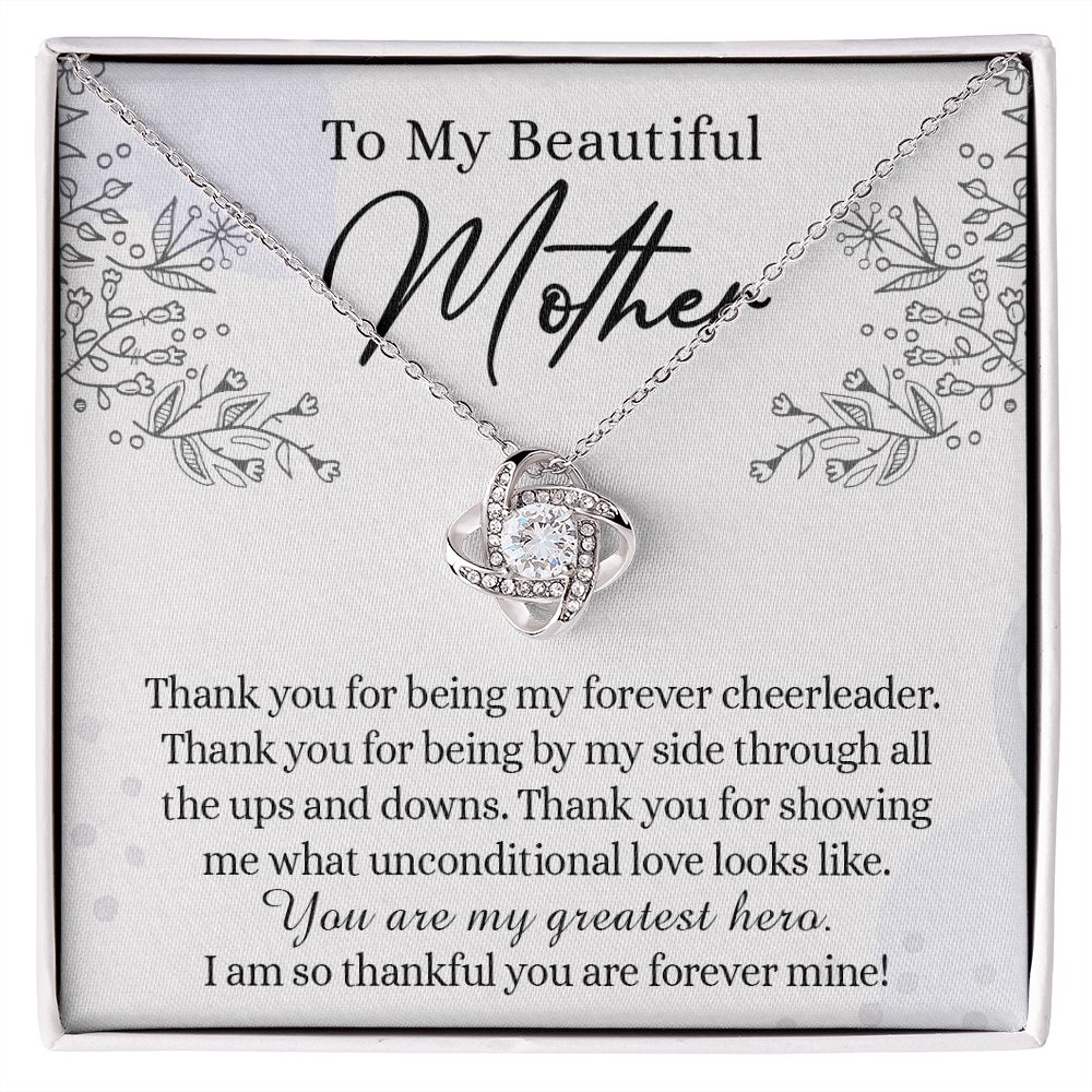 Beautiful Mother Necklace, Necklace Gift for Mom Thank You Mom Necklace Sentimental Gifts Necklace for Mom from Daughter, To My Beautiful Mother Love Knot Necklace Mothers Day from Daughter Love Knot Necklace 6323