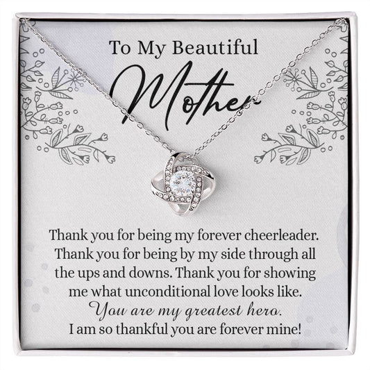 Beautiful Mother Necklace, Necklace Gift for Mom Thank You Mom Necklace Sentimental Gifts Necklace for Mom from Daughter, To My Beautiful Mother Love Knot Necklace Mothers Day from Daughter Love Knot Necklace 6323