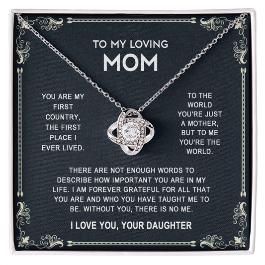 Loving Mom Necklace, Mother And Daughter Love Knot Necklace, To My Loving Mom Necklace From Daughter Gift On Birthday Gift Anniversary Mother's Day Necklace Pendant For Mom Jewelry Gift For Women Love Knot Necklace 6323