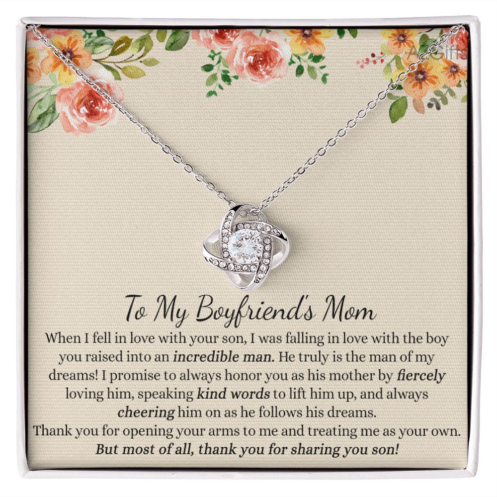 To My Boyfriend's Mom Gift Necklace, Boyfriends Mom Necklace Pendant, Birthday Gift For Boyfriend's Mom With Message Card Box, Jewelry Gift for Women Boyfriend Mother's Day Love Knot Necklace