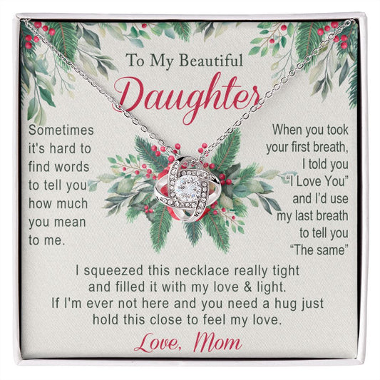 To My Daughter Two Hearts Necklace from Mom for Daughter Present for Daughter Christmas Day Gift Christmas Necklace Pendant Jewelry for Daughter Christmas Card