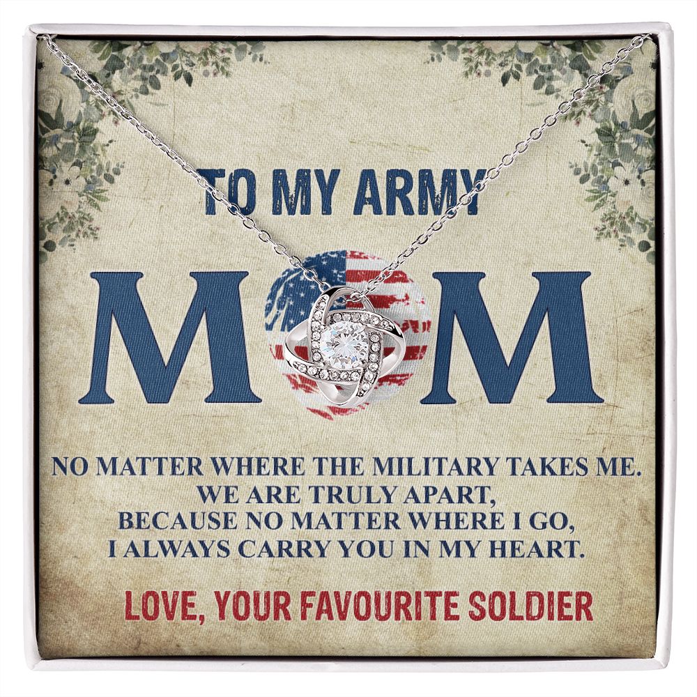 Army Mom Necklace, To My Army Mom Necklace From Daughter, Favourite Soldier Necklace Gift For Mom, Army Mom Love Knot Necklace Gift, Military Mom Gift Necklace, Soldier Mom Necklace Gift For Women Love Knot Necklace 6323