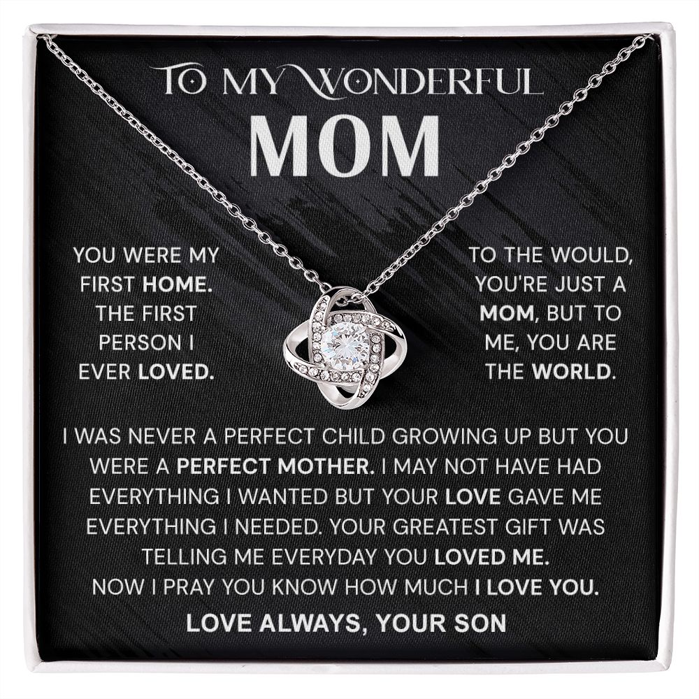Wonderful Mom Gift Necklace, To My Wonderful Mom Love Knot Necklace From Son Never A Perfect Child Necklace Gift For Mom Son And Mother Love Knot Pendant Birthday Gift For Mom Jewelry Gift For Women Love Knot Necklace 6323
