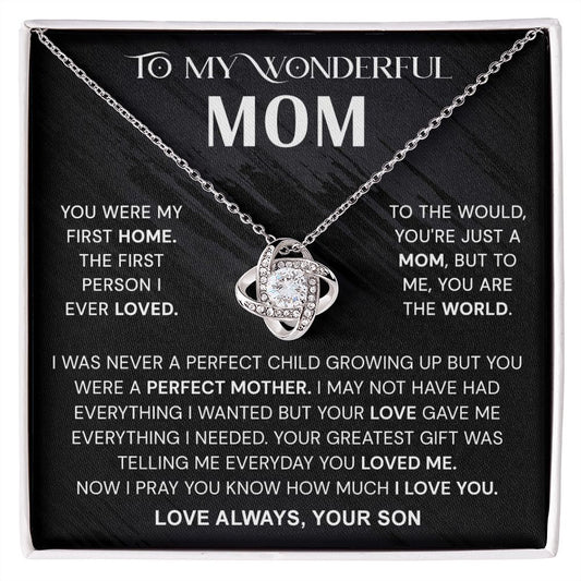 Wonderful Mom Gift Necklace, To My Wonderful Mom Love Knot Necklace From Son Never A Perfect Child Necklace Gift For Mom Son And Mother Love Knot Pendant Birthday Gift For Mom Jewelry Gift For Women Love Knot Necklace 6323