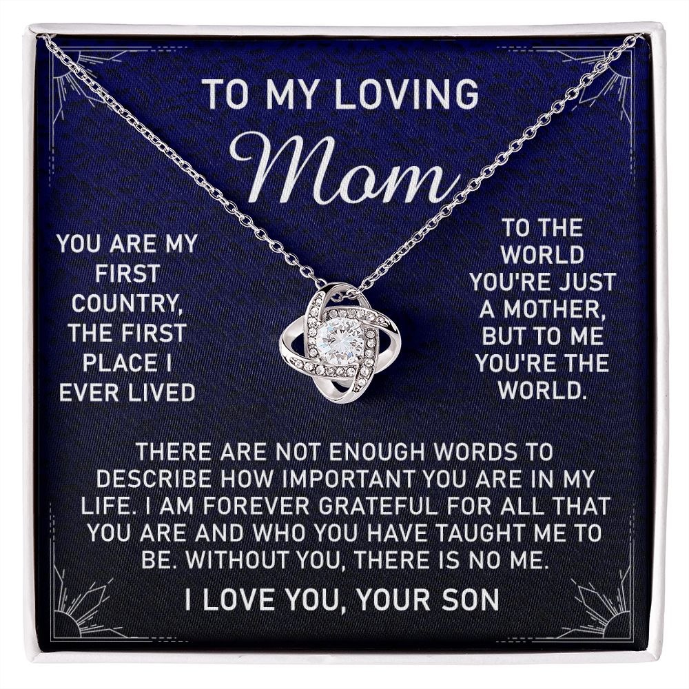 Loving Mom Gift Necklace, Mother's Day Jewelry Gift For Mom, To My Loving Mom Love Knot Necklace Gift for Mom, Birthday Gift Anniversary Mother And Son Gift Pendant, To My Mom Necklace from Son Love Knot Necklace 6323