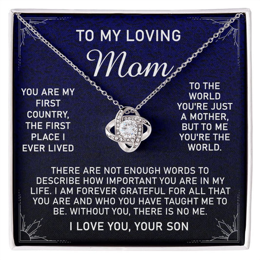 Loving Mom Gift Necklace, Mother's Day Jewelry Gift For Mom, To My Loving Mom Love Knot Necklace Gift for Mom, Birthday Gift Anniversary Mother And Son Gift Pendant, To My Mom Necklace from Son Love Knot Necklace 6323