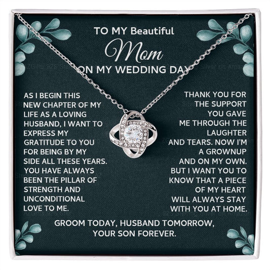 On My Wedding Day Necklace Gift For Mom, To My Beautiful Mom Love Knot Necklace Gift From Son On Wedding Day, Mother And Son Necklace Gift For Mom, Beautiful Mom Gift Necklace Jewelry Gift For Women Love Knot Necklace 6323