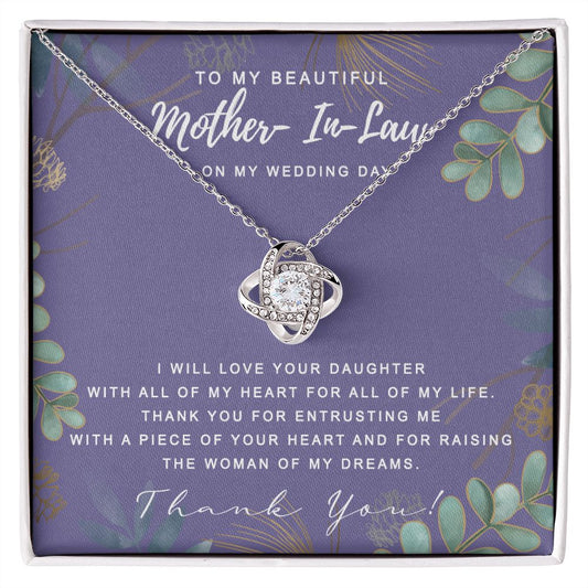Wedding Day Necklace Gift For Mother In Law, To My Beautiful Mother In Law Love Knot Necklace From Daughter In Law, Thank You Necklace Gift For Mother From Daughter, Mother In Law On My Wedding Day Love Knot Necklace 6323