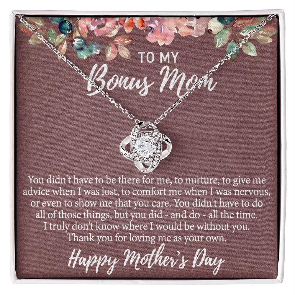 Bonus Mom Gift Necklace, To My Bonus Mom Love Knot Necklace Gift For Mom, Mother And Daughter Necklace Gift For Mom, Happy Mother's Day Necklace, Bonus Mother Gift Necklace Jewelry Gift For Women Love Knot Necklace 6323