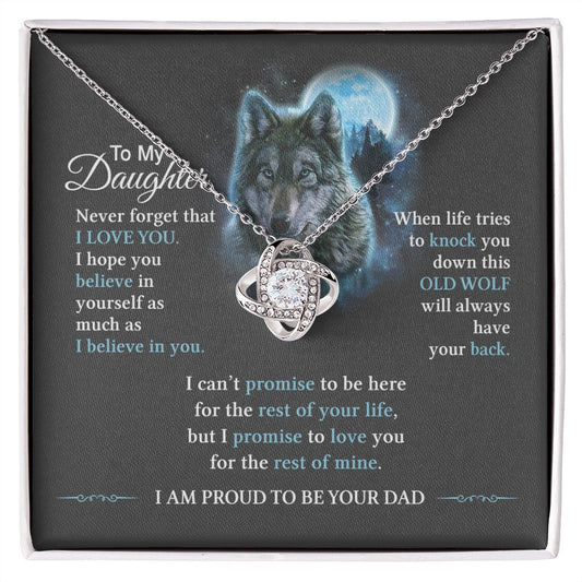 To My Daughter Necklace, Graduation Gift for Wolf Daughter, Love Knot Necklace