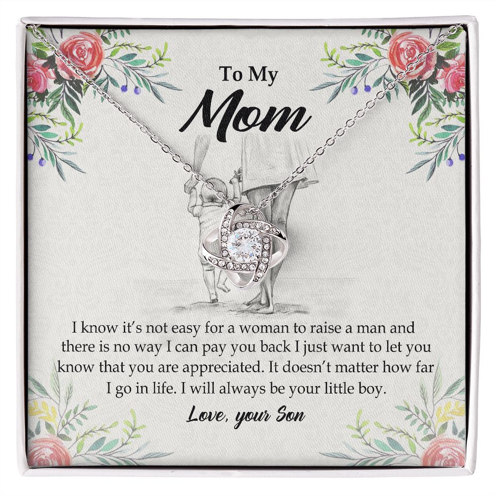 To My Mom Necklace Pendant Gift From Son And Happy Mother's Day Gift For Mom Birthday, Anniversary Your Little Boy Love Knot Necklace Gift for Mom from Son