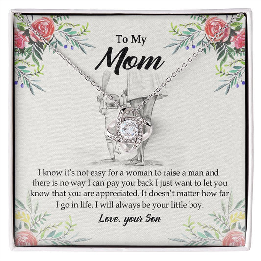 To My Mom Necklace Pendant Gift From Son And Happy Mother's Day Gift For Mom Birthday, Anniversary Your Little Boy Love Knot Necklace Gift for Mom from Son