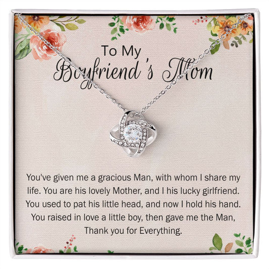 To My Boyfriend's Mom Love Knot Necklace Gift Boyfriends Mom Necklace Future Mother In Law Jewelry Christmas Mothers Day Gift With Message Card Box For My Boyfriend Mother Mom Mother's Day Necklace